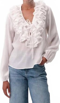 Exquise Keely V Neck Ruffled Blouse In White
