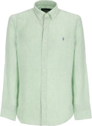Ralph Lauren Gestreepte Knopenblouse - Heren - Casual Overhemden - Groen - S - Linnen - Overhemden