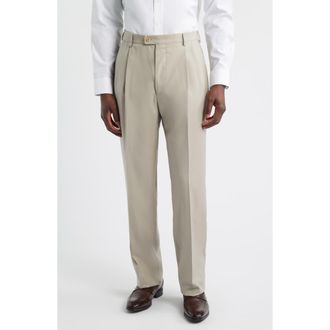 Zanella Bennett Straight Leg Pleated Dress Pants in Dark Beige 2 at Nordstrom, Size 36 X Unhemmed