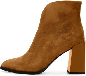 Cesare Gaspari Klassieke leren enkellaarsjes met blokhak - Dames - Laarzen met Hak - Bruin - 39 EU - Leer - Schoenen