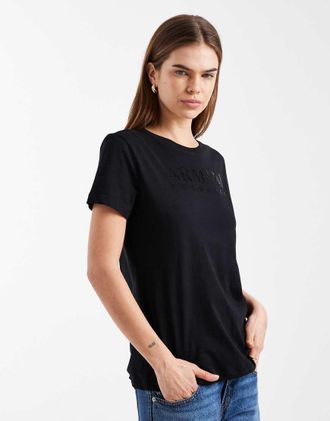 A|X Armani Exchange T-shirt nera con logo in strass-Nero