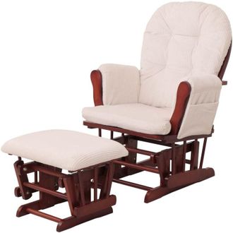 Hhg Hhg - Sill&oacute;n Relax 021, Sill&oacute;n Mecedora Mecedora Con Taburete Tela Cuerda 320g/m&sup2; Oeko-tex, Crema Marco Oscuro