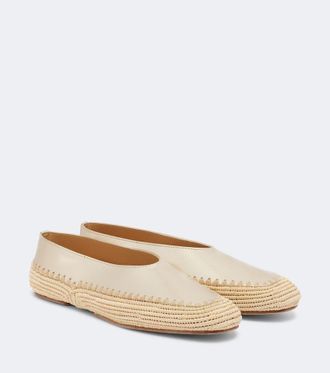 Gabriela Hearst Strength raffia-trimmed metallic leather flats