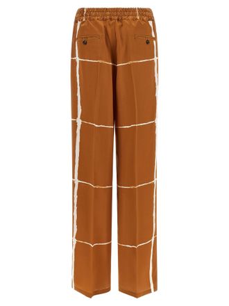 Kiton Graphic-Striped Silk Satin Trousers - Camel