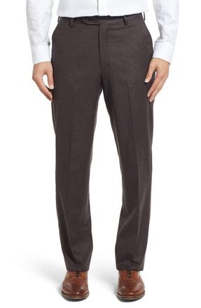 Berle Lightweight Flannel Flat Front Classic Fit Dress Trousers in Heather Brown at Nordstrom, Size 32 X Unhemmed
