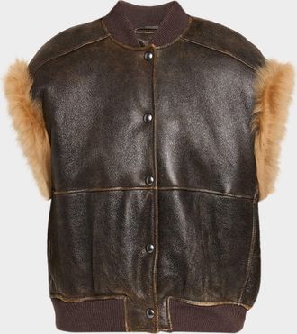 Brunello Cucinelli Lamb Shearling Trim Vintage Aviator Vest
