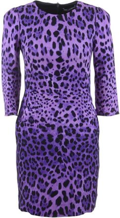 Dolce & Gabbana Dierenprint Halflange Jurk - Dames - Korte kleedjes - Paars - S - Kleedjes