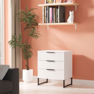 Lewis's Fluted 3 Drawer Chest in White Matt - Ready Assembled - Lewiss Home | TJ Hughes