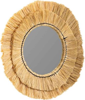 Wanderlust Deco Espejo Redondo De Fibra Natural Marr&oacute;n 57x57x6