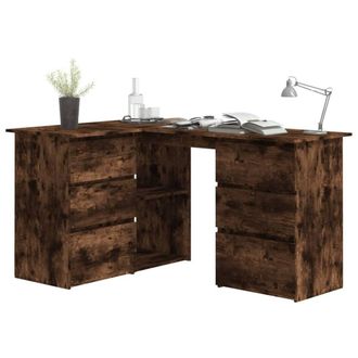 Berkfield Home Elegant Corner Desk Smoked Oak 145x100x76 cm Engineered Wood in Brown | Size: 145 x 100 x 76 cm