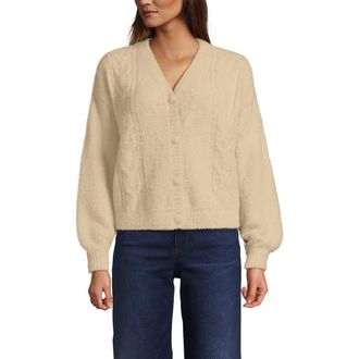 Lands End Fuzzy Eyelash Cable Cardigan Sweater in Champagne at Nordstrom, Size X-Small