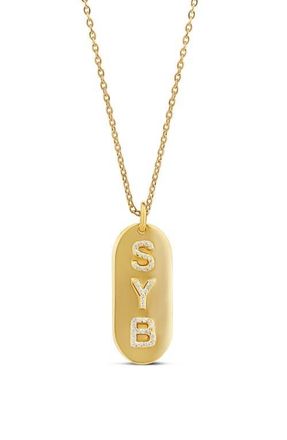 SHYMI Pav&eacute; Cubic Zirconia Name Tag Pendant Necklace in Gold at Nordstrom