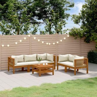 vidaXL Muebles De Jard&iacute;n 6 Pzas Cojines Crema Madera Maciza De Acacia Vidaxl