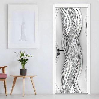 OEM Adhesivo Moderno Abstracto Para Puerta, Juego De 2 Piezas, 200 X 77 Cm, 2 Piezas, 38,5 Cm, Plateado, Vinilo