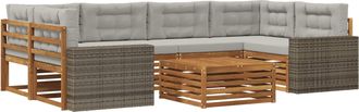vidaXL Conjunto De Sof&aacute;s De Exterior 7 Uds. Natural Y Gris Claro Vidaxl