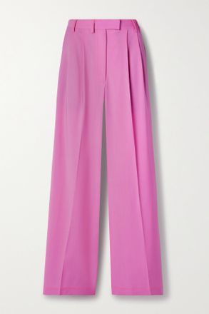Christopher John Rogers Marker Test Pleated Printed Cotton-twill Wide-leg Pants - Rosa