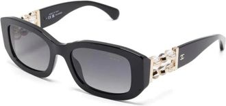 Chanel Sunglasses, female, Black, Size: 53 MM Rectangle Sunglasses