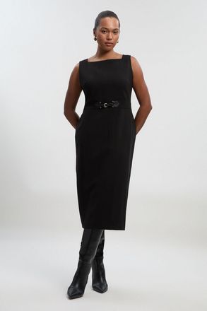 Karen Millen Womens Plus Size Compact Essential Tab Waist Pencil Midi Dress - Black - Size 20 UK