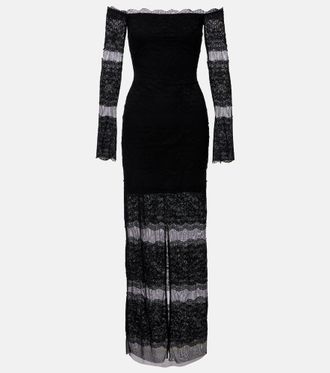 Blumarine Abito lungo in tulle e pizzo