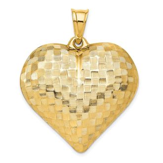 Diamond2Deal 14k Yellow Gold Polished Basket Weave Pattern 3-D Puffed Heart Pendant