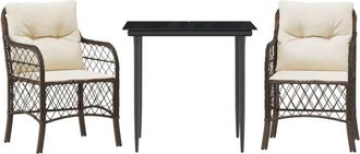 vidaXL Sillas Y Mesita De Jard&iacute;n Con Cojines 3 Piezas Rat&aacute;n Pe Marr&oacute;n Vidaxl