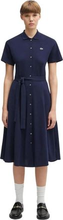 Lacoste Flared Mini Piqu&eacute; Polo Jurk - Dames - Shirt Kleedjes - Blauw - 2XS - Katoen - Kleedjes