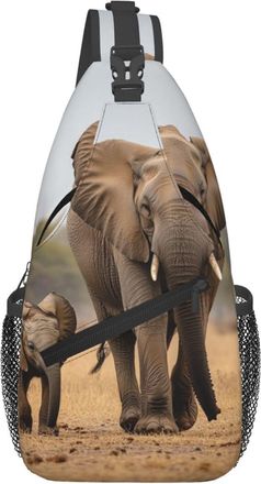 Generic Walking Elephants Shoulder Bag With Zipper Cross Body Bag Trendy Chest Backpack For Casual Traveling Cycling
