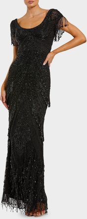 Mac Duggal Beaded Fringe Column Gown