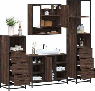 vidaXL Vidaxl - Set De Muebles Ba&ntilde;o 4 Pzas Madera Contrachapada Roble Marr&oacute;n