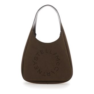 Stella McCartney Brown Shoulder Bag With Maxi Logo Lettering On The Front In Ecosuede Woman