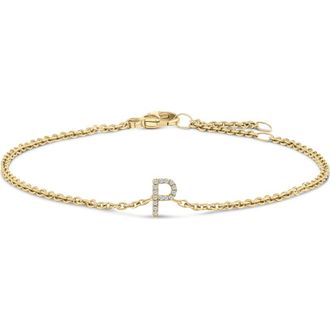 House of Brilliance 10K Gold Diamond Accent A-Z Initial Charm and Link Bracelet in Yellow | P at Nordstrom
