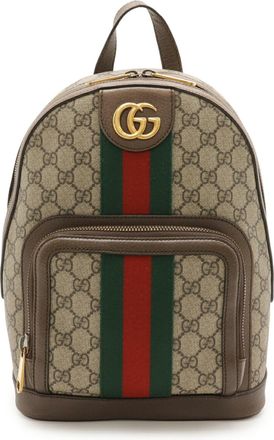 Gucci Beige Brown Green Red Color Gg Supreme Canvas Pvc Leather Backpack (Pre-Owned)