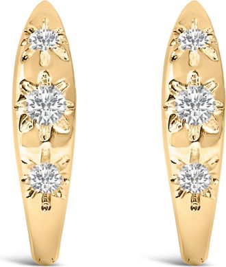 House of Brilliance 10K Gold 1/5 Cttw Lab Grown Diamond Three Stone Huggie Hoop Earrings
