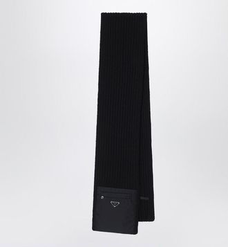 Prada Black wool scarf with Re-Nylon pocket