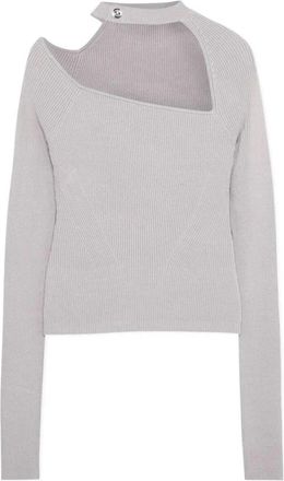 SIMKHAI Beige Sweater met Asymmetrische Mockneck - Dames - Ronde hals truien - Beige - L - Nylon - Truien & Vesten