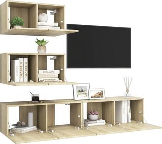 Berkfield Home Modern 4 Piece TV Cabinet Set Sonoma Oak Engineered Wood in Light Brown