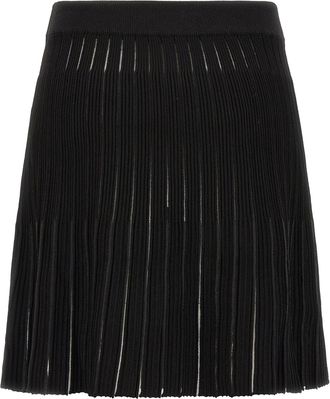 Balmain Pleated Flared Knit Skirt - Black