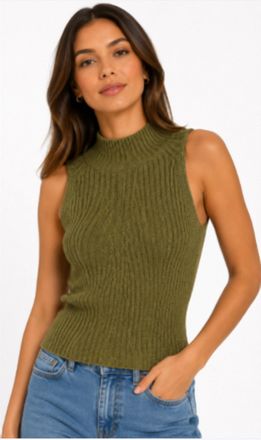 Red Haute Marl Rib Mock Neck Top In Olive