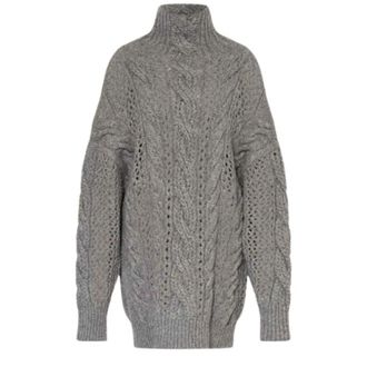 Sportmax Calco Oversized Kabeltrui - Dames - Coltruien - Grijs - XS - Wol - Truien & Vesten