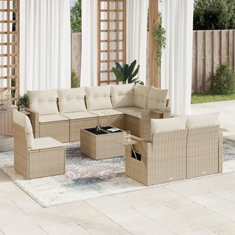 vidaXL Set De Sof&aacute;s De Jard&iacute;n 9 Pzas Con Cojines Rat&aacute;n Sint&eacute;tico Beige Vidaxl