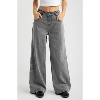 YMI Love Print Relaxed Superwide Leg Jeans in Grey at Nordstrom, Size 1