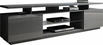 Mirjan24 Mueble Tv Figura, Gris + Gris Brillante, N&uacute;mero De Puertas: 2, N&uacute;mero De Cajones: 0, 180x56x40cm