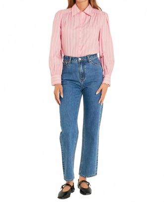 English Factory Alice Striped Button Down Shirt In Pink