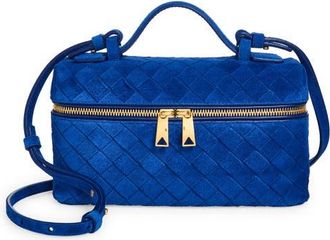Bottega Veneta Bang Bang Intrecciato Suede Vanity Case in 4297 Blue Royal-Gold at Nordstrom