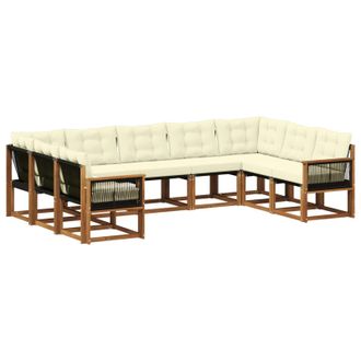 vidaXL Conjunto De Sof&aacute;s De Exterior Con Coj&iacute;n 9 Pcs Natural Y Crema Vidaxl