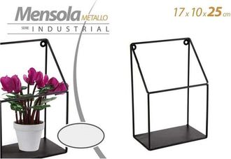 Trade Shop Trade Shop - Mensola Bacheca Parete Metallo Nero Industrial Classic Moderno 17x10x25cm 822254
