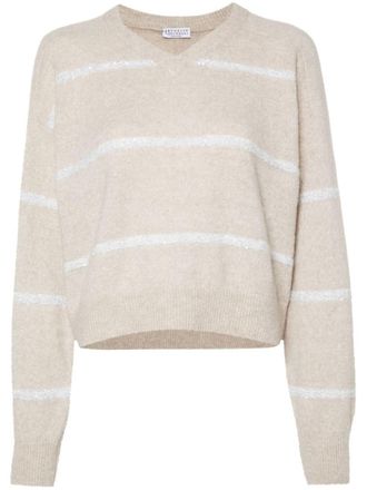 Brunello Cucinelli Maglione a righe con paillettes - Toni neutri