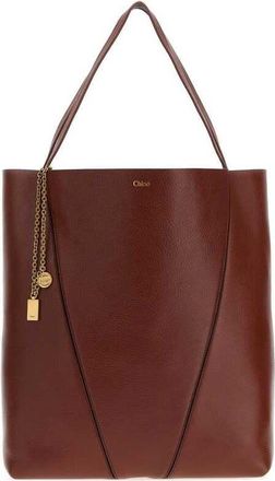 Chlo&eacute; Caramel Leather Large Spin Shopping Bag Blushybrown Borse A Tracolla