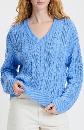 French Connection Ryland Cable Sweater in 40-Blue Hydrangea at Nordstrom, Size X-Small