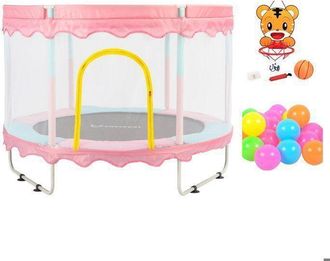 OEM Foxsport Trampol&iacute;n Para Ni&ntilde;os, 150&times;150&times;110cm Con Canasta De Baloncesto, Coj&iacute;n Rebotador, Protecci&oacute;n De Bordes, Carga 100kg Rosa